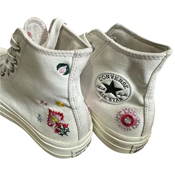 CONVERSE Chuck Taylor All Star Lift Platform Sneakers Floral Embroidery Sz 7.5 - Picture 6 of 12